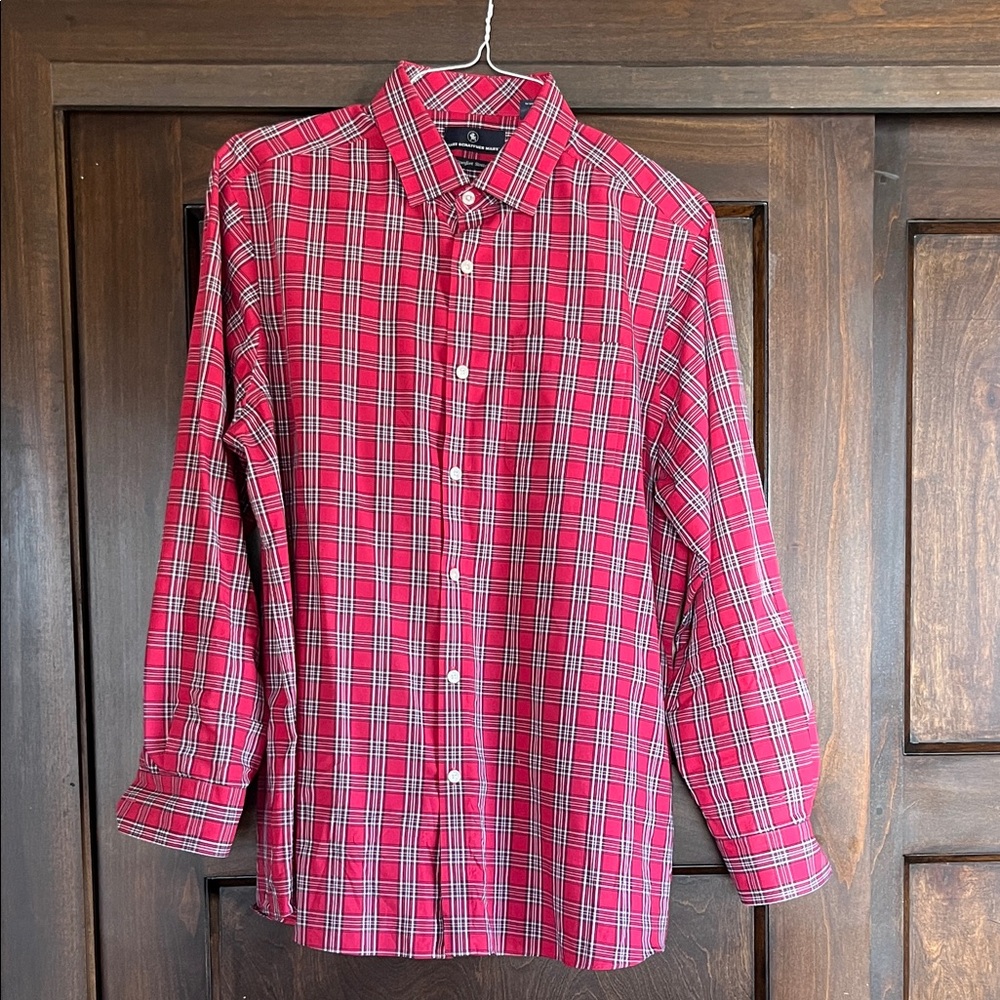 Hart Schaffner Marx Red and Blue Plaid Button Down Shirt